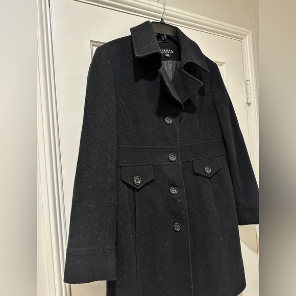 Giacca a gallery company women black wool blend button down pea coat - Picture 8 of 14